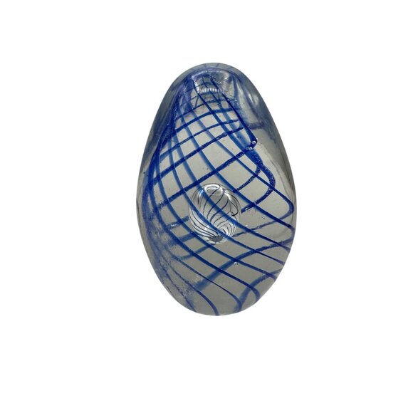 Handcrafted Blue Swirl Clear Glass Paperweight With Intricate Spiral Design - Picture 3 of 3